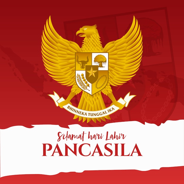 Ilustración. selamat hari lahir pancasila. traducción: feliz día de pancasila. .