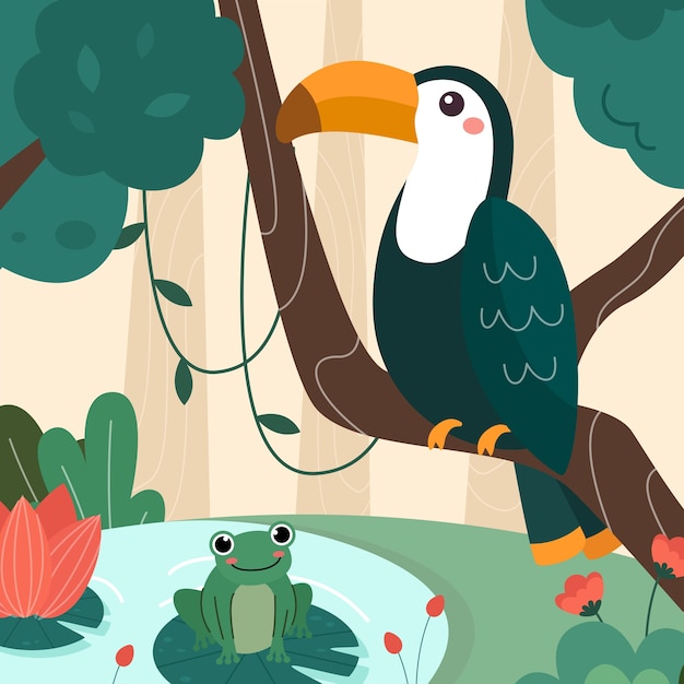 Vector ilustración de la selva en diseño plano