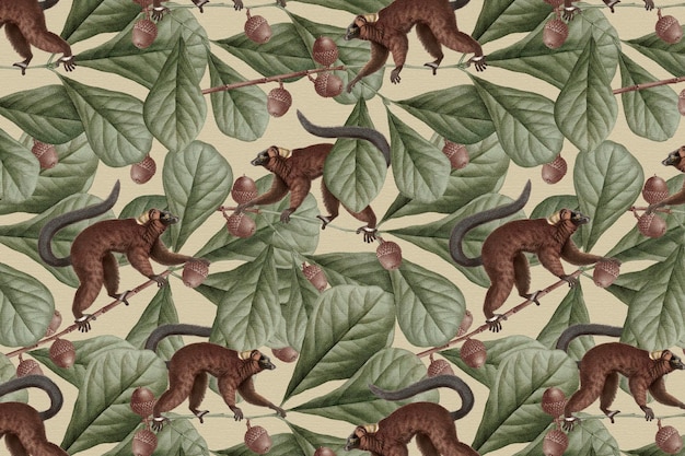 Ilustración de la selva de vector de fondo de patrón de lémur