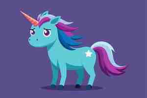 Vector una ilustración semi plana personalizable de un unicornio triste con una estrella en su cabeza un unicornio tristemente personalizado ilustración semi plano personalizable