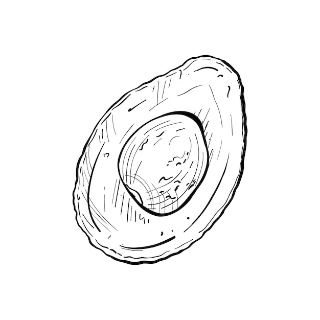 Ilustración semivectorial de aguacate fruta de aguacato parte madura cortada y semilla dibujo gráfico de contorno negro
