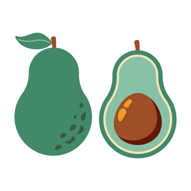 Ilustración sencilla de aguacate con todo y medio Ilustración vectorial minimalista de un aguacate entero