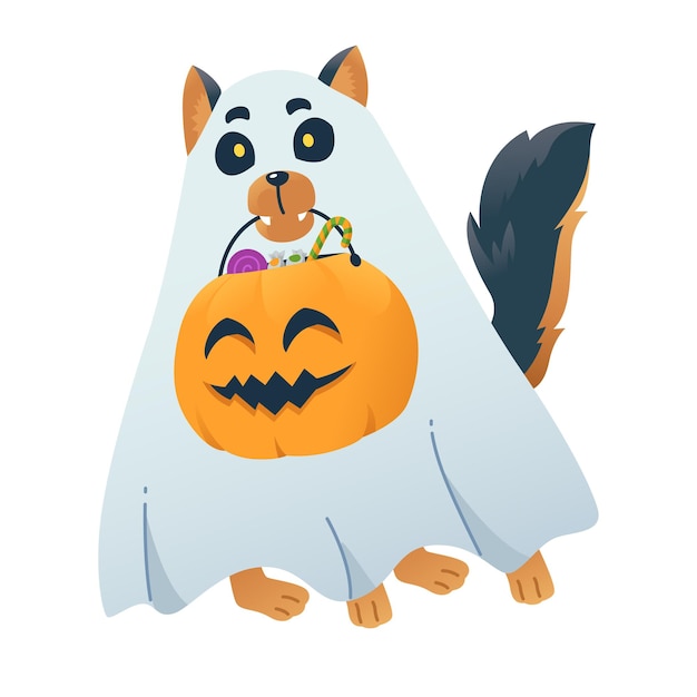 Ilustración sencilla y linda del perro de Halloween