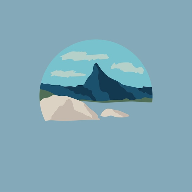 Ilustración sencilla de un paisaje circular de montaña