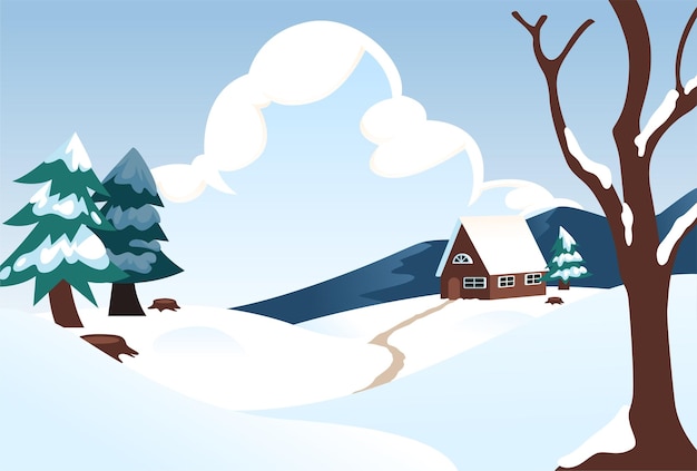 Ilustración sencilla de un paisaje de invierno limpio