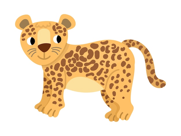 Ilustración sencilla y plana con un pequeño leopardo en fondo blanco