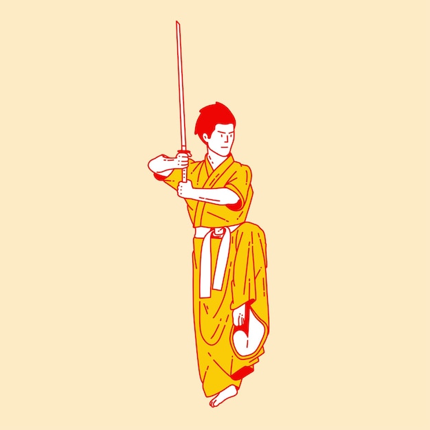 Ilustración sencilla de un samurai en dibujos animados 6