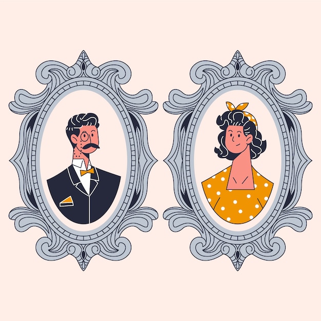 Vector ilustración de señores y damas de época dibujada a mano