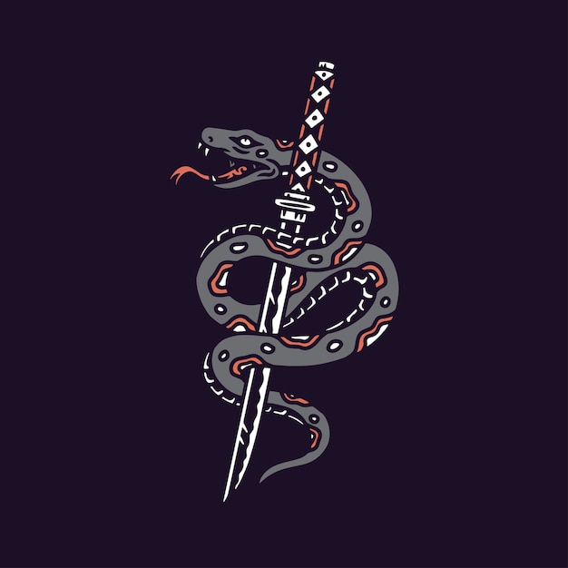 Ilustración de serpiente con espada Katana