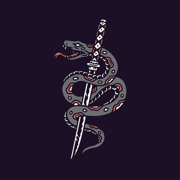 Ilustración de serpiente con espada katana