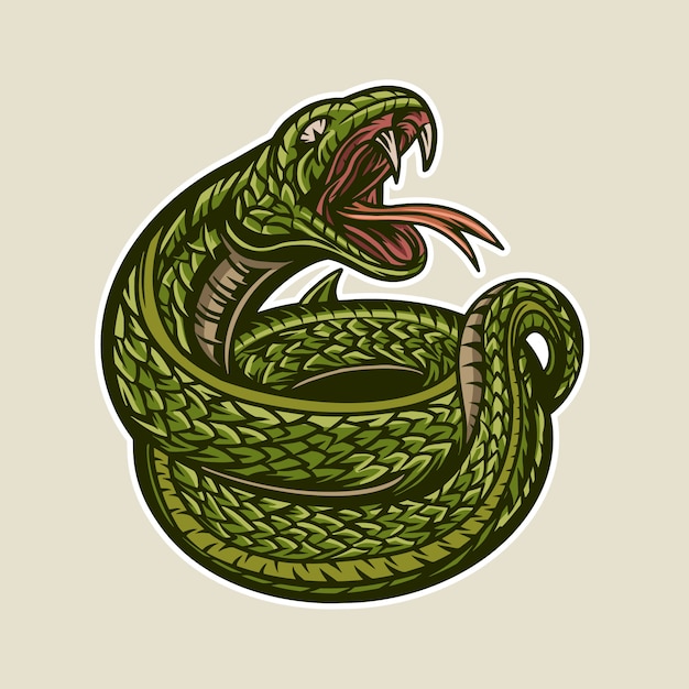 Ilustración de serpiente verde detalle de mascota de detalle de boca abierta