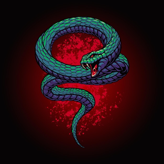 La ilustración de la serpiente verde peligrosa.