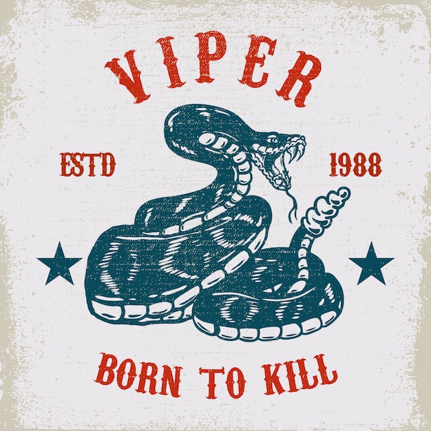 Ilustración de serpiente víbora en textura grunge