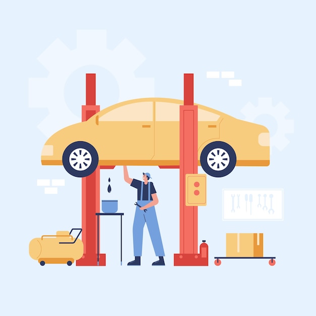 Ilustración de servicio de reparación y mantenimiento de automóviles.