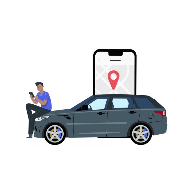 Ilustración de los servicios de conductor del concepto de transporte urbano de la ciudad