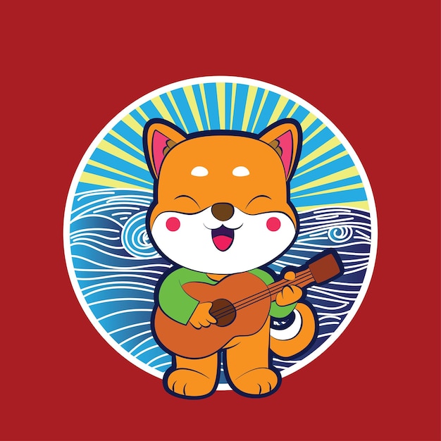 ilustración de shiba de perro bebé con estilo japonés para evento kaijune, cuaderno, logotipo