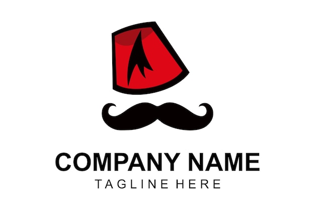 Ilustración signo abstracto gente divertida con bigote con plantilla de diseño de logotipo de sombrero