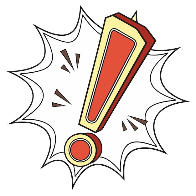 Ilustración del signo de atención de estilo doodle con icono de exclamación y alerta
