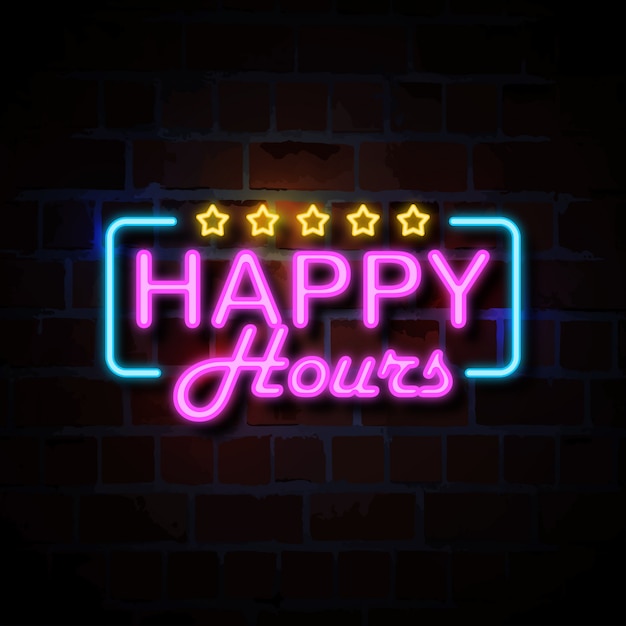 Vector ilustración de signo de estilo neón de happy hours