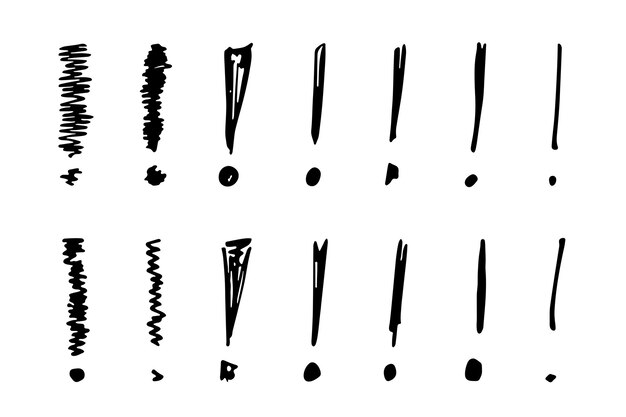 Ilustración de signo de exclamación dibujada a mano con tinta en estilo boceto Elementos para el diseño