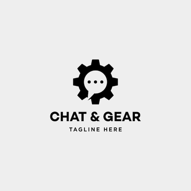 Ilustración de signo de icono de símbolo de comunicación de mensaje de vector de logotipo de engranaje de chat aislado