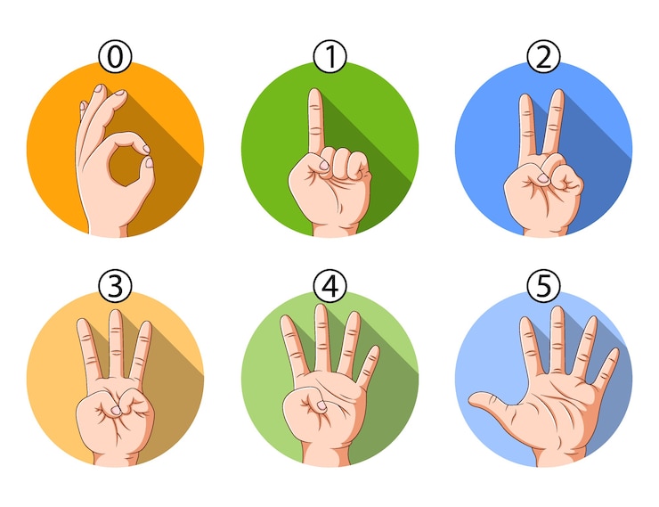 Vector la ilustración del signo de mano de número con el color diferente.