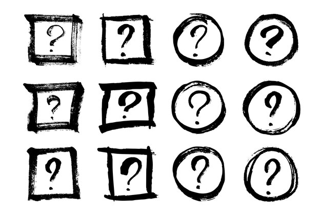Ilustración de signos de interrogación dibujada a mano con tinta en estilo boceto Elementos para el diseño