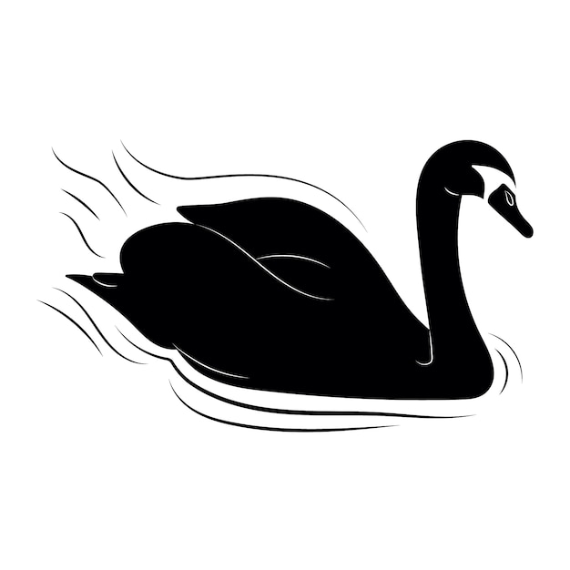 Ilustración de sillhouette cisne en el lago con olas