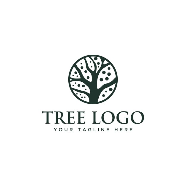 Ilustración silueta árbol de roble abstracto con raíces diseño de logotipo