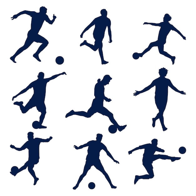 Ilustración de silueta de arte jugando al fútbol o colección de fútbol
