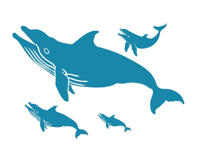 Ilustración de una silueta de ballena de dibujos animados
