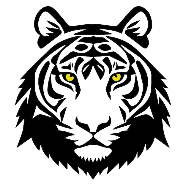 Vector ilustración de silueta de cabeza de tigre vectorial aislada en un fondo blanco en blanco y negro