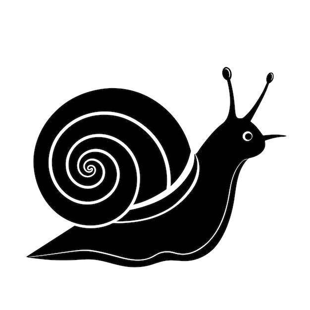 Ilustración de la silueta de un caracol en blanco y negro
