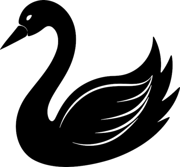 Ilustración de silueta de cisne aislada sobre un fondo negro
