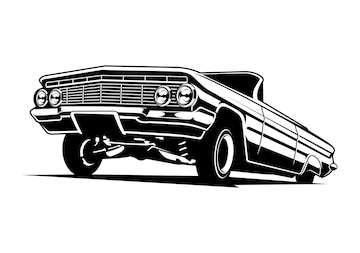 Ilustración de silueta de coche clásico lowrider en blanco y negro ...