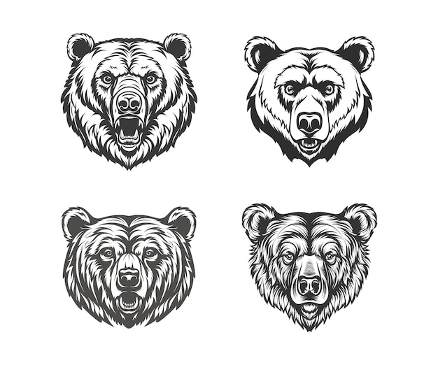 Ilustración de la silueta del conjunto de iconos de la cabeza de oso pardo