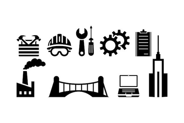 Ilustración de la silueta del conjunto de iconos de construcción