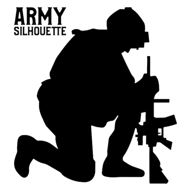 Ilustración de silueta de dibujo a mano de soldado del ejército