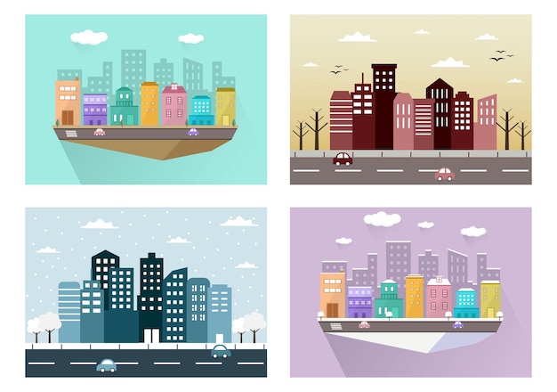 Ilustración de silueta de edificios de paisaje de ciudad