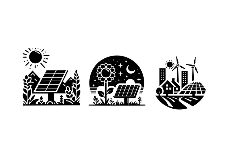 Ilustración de la silueta de la energía solar del panel solar