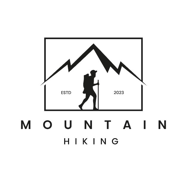 Una ilustración de silueta de escalador de montaña que representa a un excursionista Un logotipo vectorial premium con un estilo retro vintage