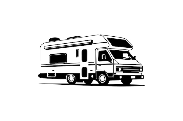 Ilustración de la silueta de una escena de acampada en un fondo blanco Ilustración del acampada de la siluetta de un automóvil de acampadas Aventura de acampado