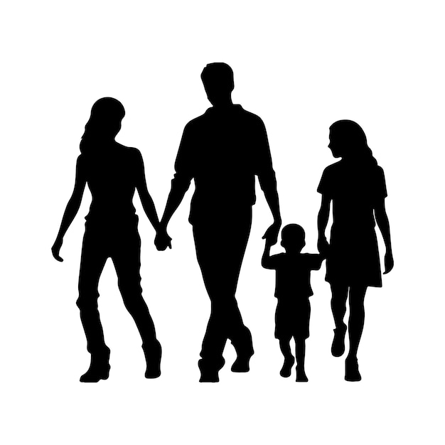 Ilustración de la silueta de una familia caminando juntos