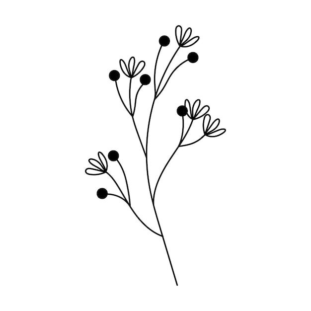 Ilustración de una silueta de flor de una ramita con flores y hojas ilustración vectorial