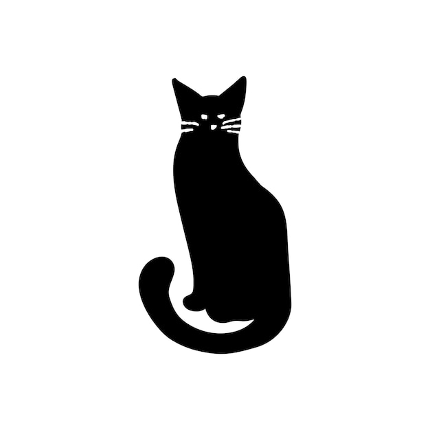 Ilustración de silueta de gato negro aislado en blanco