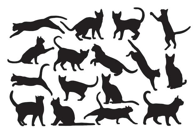 Ilustración de silueta de gatos dibujados a mano de vector libre