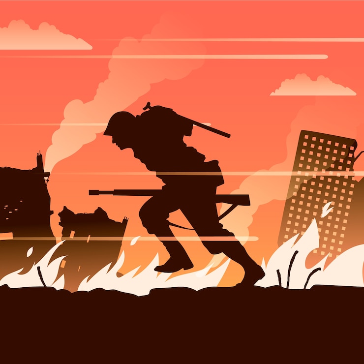 Vector ilustración de silueta de guerra de diseño plano