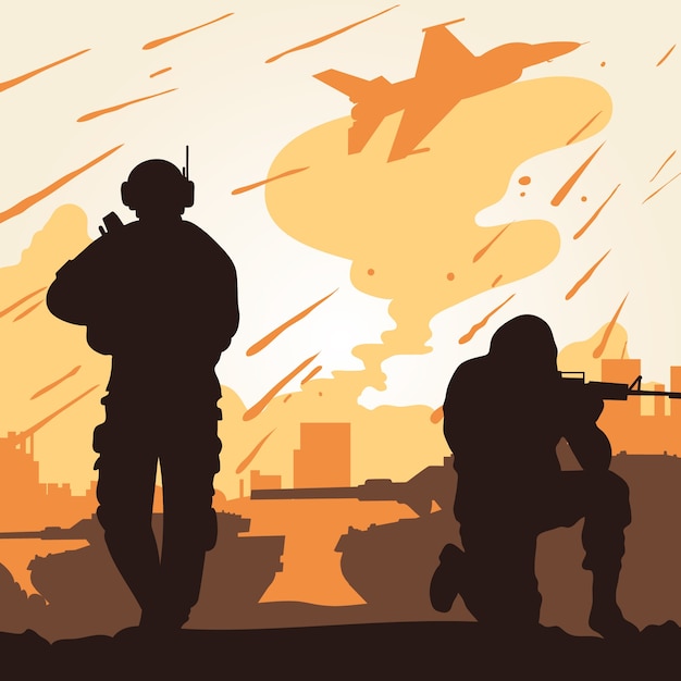 Ilustración de silueta de guerra de diseño plano