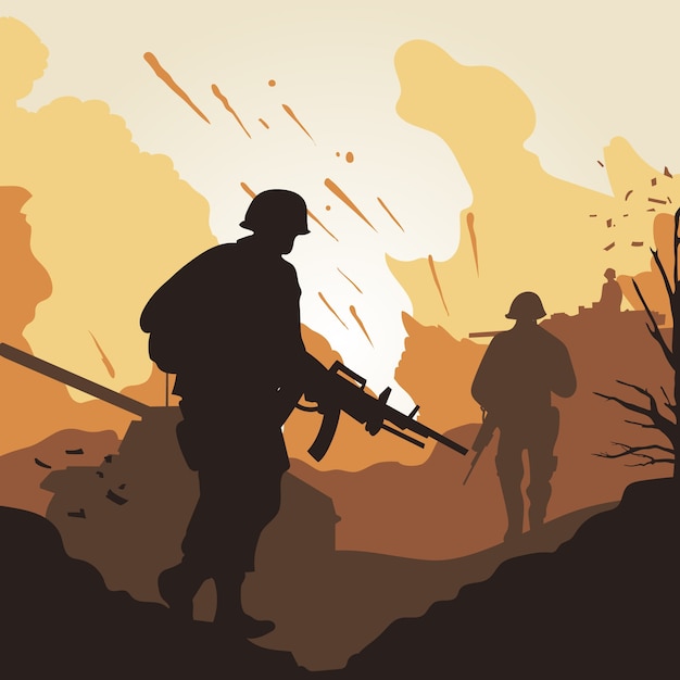Ilustración de silueta de guerra de diseño plano
