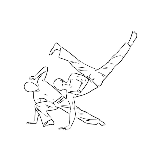 Ilustración de silueta de icono de capoeira Danza y deporte brasileño Doodle Sketch Black Sign